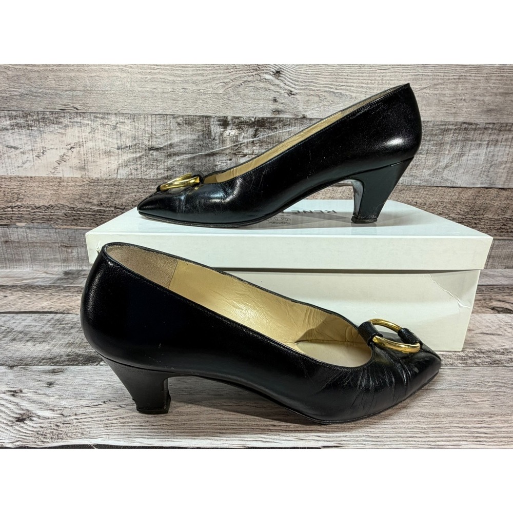 Rene Mancini Vero Cuoio Women Black Heels Size 34 Made in‎ Italy